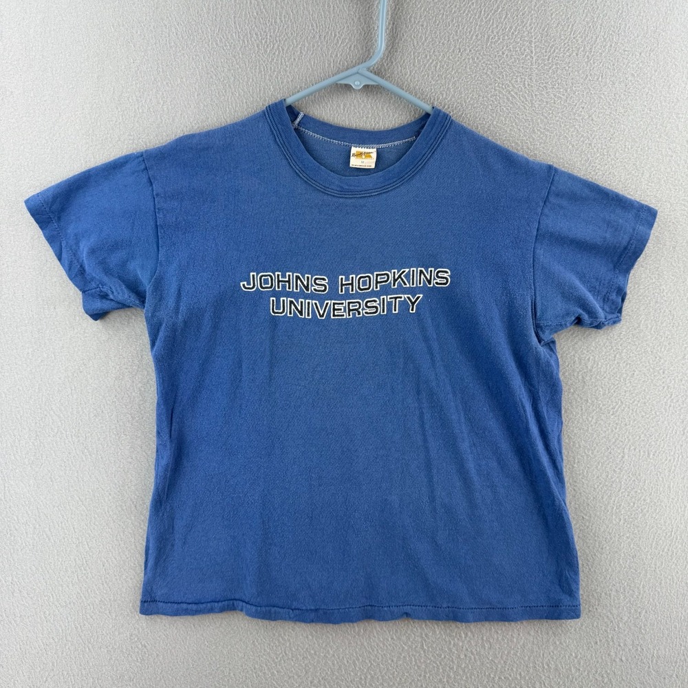 Vintage 70s Johns Hopkins University T Shirt Medium Croppy Russell Gold Tag USA